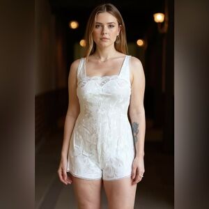 Vintage Elegant Lace Trimmed White Romper